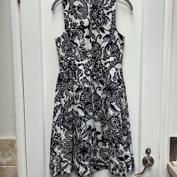 Eliza J navy/white linen dress 4 w pockets - Picture 3 of 7